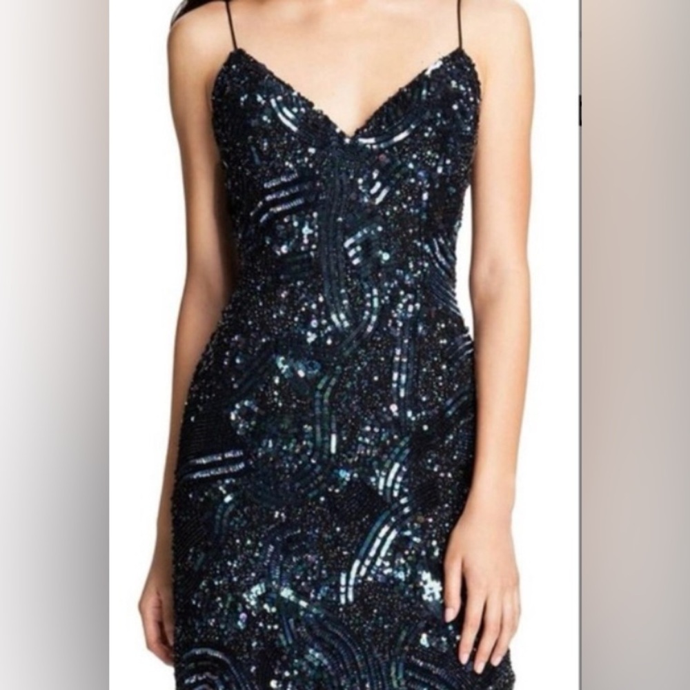 Sean Couture~Sequin sexy mini Dress, shiny black blue, party new years vegas